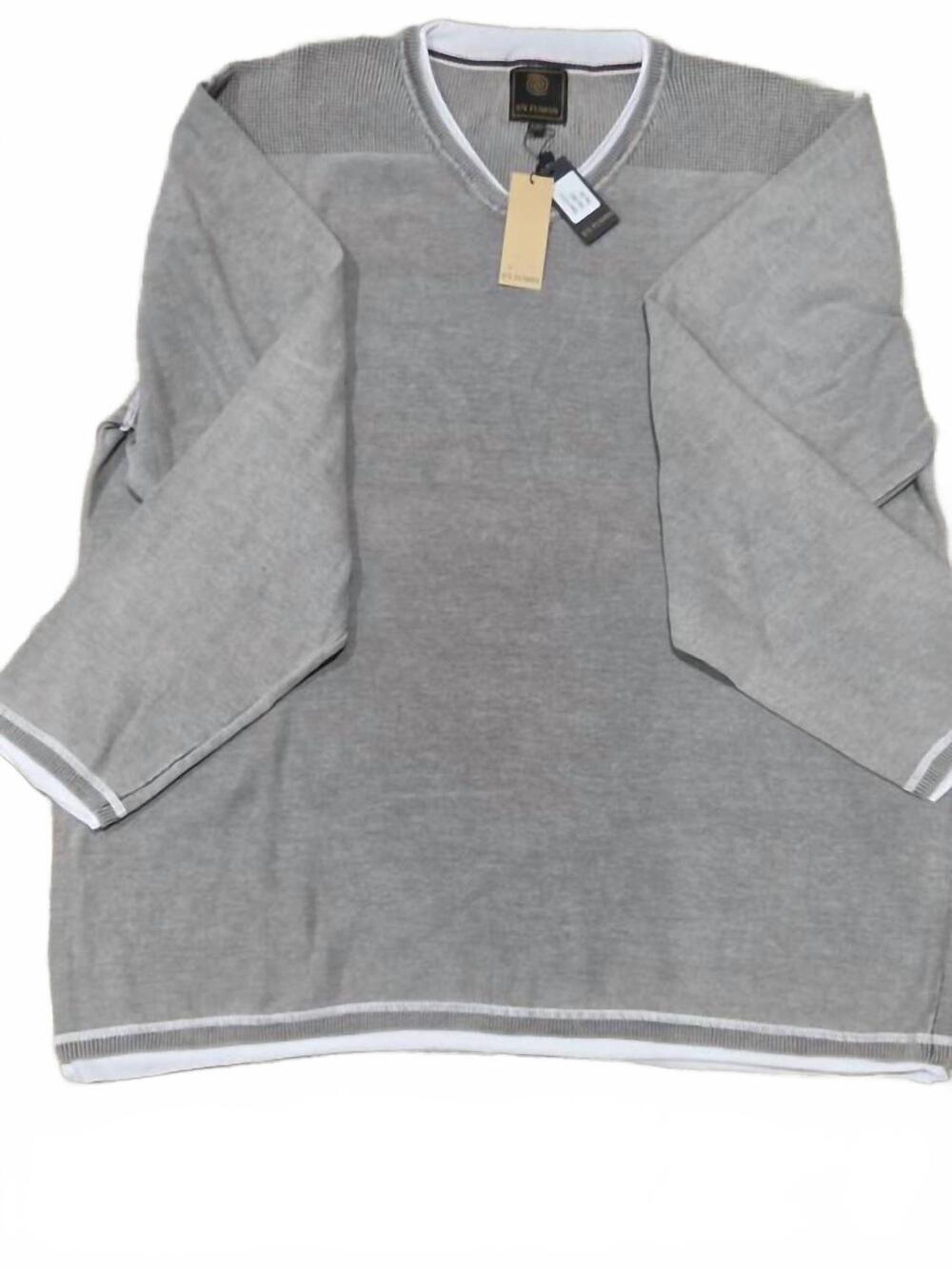 NEW F/X FUSION men's v neck cotton sweater in grey